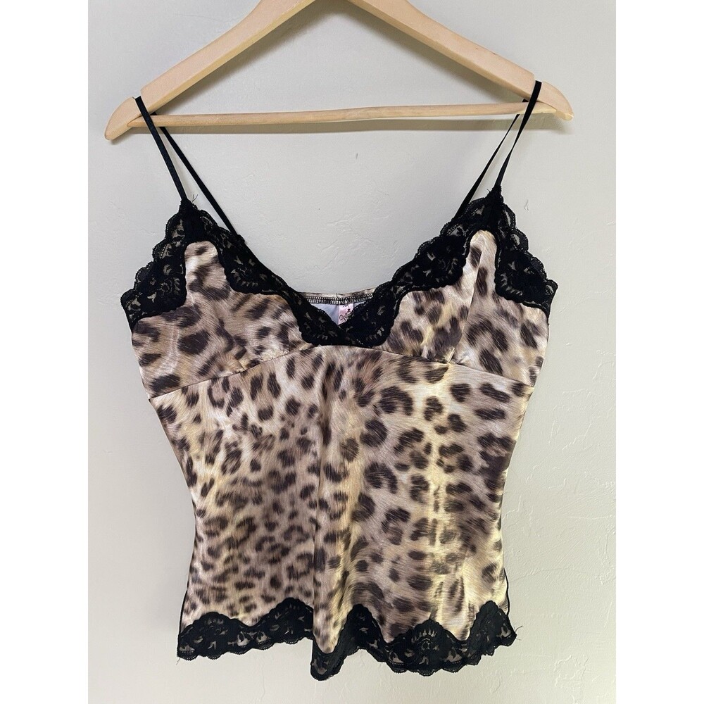 Dolled Up XL Lace Trim Cami Animal Print Grunge Y2K 00s Satin Going Out Vtg